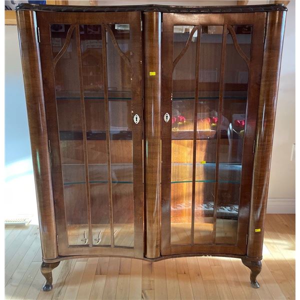 Antique Wooden Cabinet With Glass Shelves 