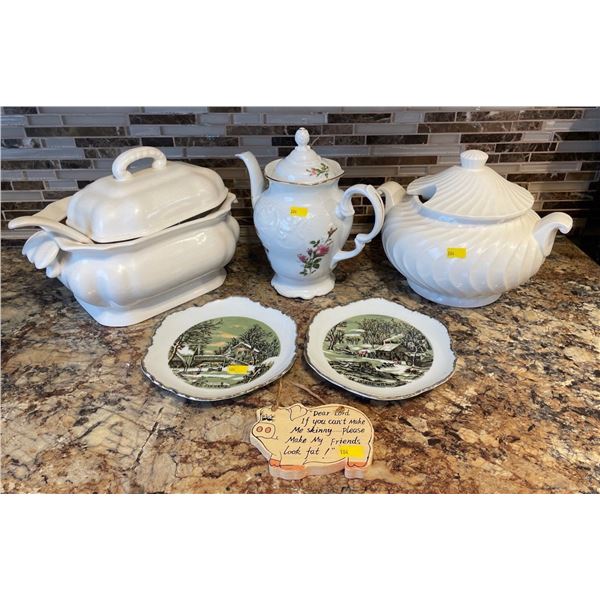 Assorted Collection Of Kitchen - Soup Tureen, Tea Pot, Collectible Plates & More