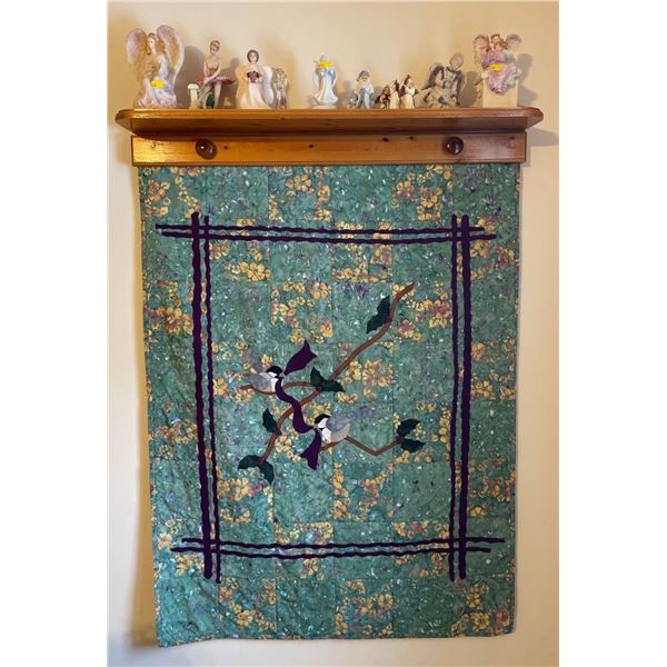 Handcrafted Wooden Shelf With Ceramic & Porcelain Figurines With Quilt Wall Art