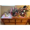 Image 2 : Wooden & Wicker Retro Dresser With Artificial Flowers & More 43Lx16Dx30H
