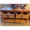 Image 4 : Wooden & Wicker Retro Dresser With Artificial Flowers & More 43Lx16Dx30H