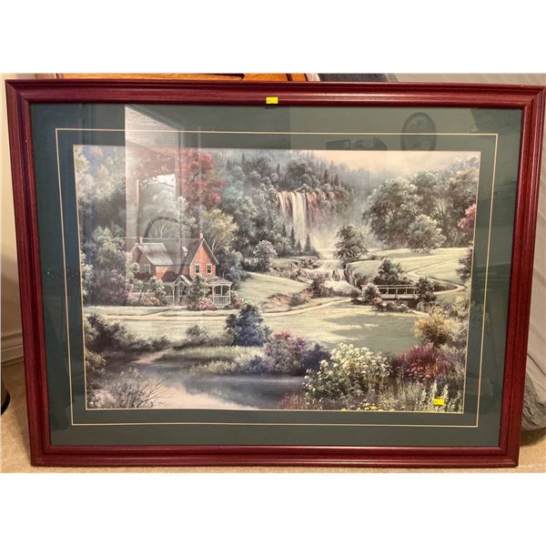 Cottage Theme Print - Artist Unknown. Matted In Mahogany Frame 41Lx31.5H