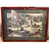 Image 1 : Cottage Theme Print - Artist Unknown. Matted In Mahogany Frame 41Lx31.5H