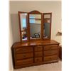 Image 1 : Vintage Solid Wood Dresser - 9 Drawer With Vanity Mirror