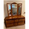 Image 2 : Vintage Solid Wood Dresser - 9 Drawer With Vanity Mirror