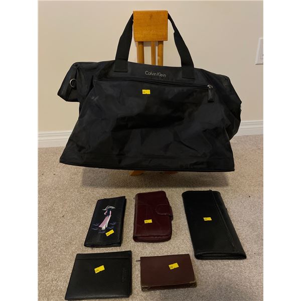 Assorted Collection Of Ladies Wallets, Calvin Klein Duffle Bag & Wooden Rack