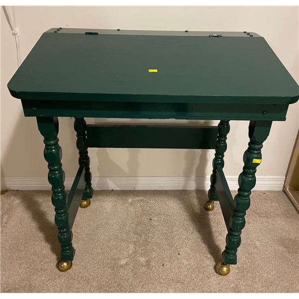 Vintage Green School Desk With Lid On Caster Wheels 27Lx17.5Dx30H