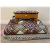 Image 1 : Vintage Handmade Quilts & Wooden Foot Stool - Includes Contents