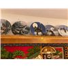 Image 3 : Collection Of Wall Art - Includes 2 Wall Mount Lamps, 12 Wolf Plates, Wooden Shelf & More