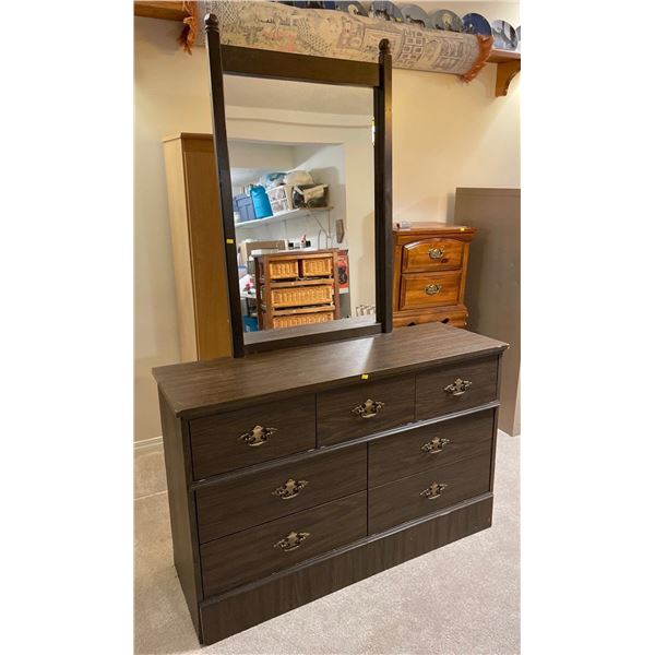 Wooden 7 Drawer Dresser With Vanity Mirror 48Lx16Dx30H