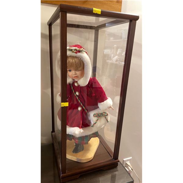 Vintage Collectible Christmas Doll In Display Case 9Lx11Dx22H