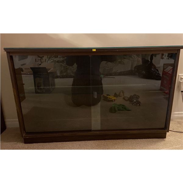 Vintage Retro Cabinet With Glass Doors & Glass Top 47Lx12Dx30H