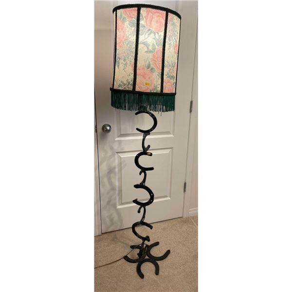 Vintage Handcrafted Iron Horseshoe Stand Lamp 64H