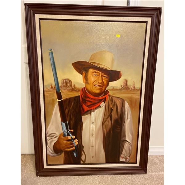 John Wayne Portrait In Wooden Frame By Lee Young 30Lx42H