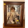 Image 1 : Collectible Porcelain Doll In Wooden Glass Display Case With Front Door Opening 10.5Lx10.5Dx14H