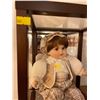 Image 3 : Collectible Porcelain Doll In Wooden Glass Display Case With Front Door Opening 10.5Lx10.5Dx14H