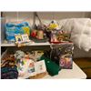 Image 1 : Assorted Sewing Supplies - Fabric, Needles, Yarn, Thread, Bin Of Fabric Scraps & More