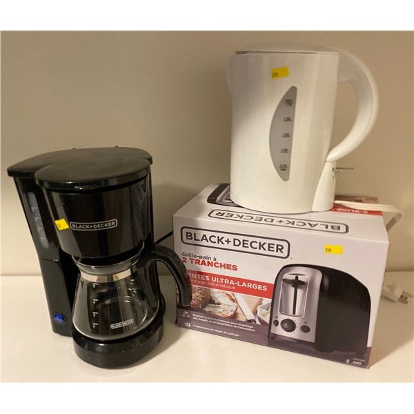 Black & Decker 5 Cup Coffee Maker, Kettle, & Black & Decker 2 Slice Toaster