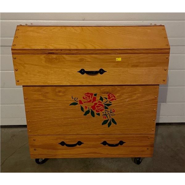 Hand Crafted Solid Wood Hope Chest With Floral Design & Castor Wheels  26Lx19Dx27H