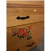 Image 2 : Hand Crafted Solid Wood Hope Chest With Floral Design & Castor Wheels  26Lx19Dx27H