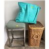 Image 1 : Assorted Lot Of Household Items - Stool, Hamper, & Bag Of Reusable Bags