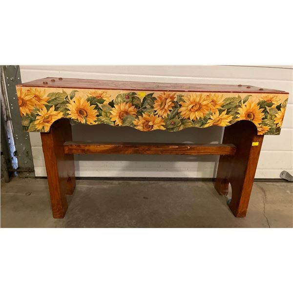 Hand Crafted Wooden Bench With Sunflower Design 32Lx10.5Dx19H