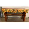 Image 1 : Hand Crafted Wooden Bench With Sunflower Design 32Lx10.5Dx19H