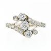 Image 4 : Antique 18K White Gold 1.11 ctw Old European Mine Diamond Three Stone Bypass Rin