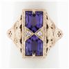 Image 1 : 14K Rose Gold 1.80 ctw Amethyst W/ Diamond & Filigree Milgrain Etched Dinner Rin