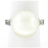 Image 3 : Vintage Platinum GIA 14mm Saltwater White Pearl Solitaire Baguette Diamond Ring