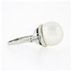 Image 7 : Vintage Platinum GIA 14mm Saltwater White Pearl Solitaire Baguette Diamond Ring