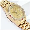 Image 5 : Rolex Mens 18K Yellow Gold Day Date President Champagne Index & Diamond Ruby Wat