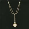 Image 3 : 18k Gold 0.12 ctw Bezel Diamond Golden Pearl Dangle Dual Cable Link Chain Neckla