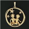 Image 3 : Vintage 14K Gold 0.18 ctw Diamond Angel Gemini Zodiac Sign Large 3D Charm Pendan