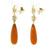 Image 3 : Antique 18K Gold 0.25 ctw European Diamond Orange Coral Tear Drop Dangle Earring