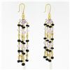 Image 5 : Vintage 18k Gold 4 Strand Amethyst Black Onyx Rondelle Bead Drop Dangle Earrings