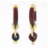 Image 1 : Estate 18k Gold Red Enamel Large Hoop w/ Smaller Round Link Drop Dangle Earrings
