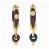 Image 5 : Estate 18k Gold Red Enamel Large Hoop w/ Smaller Round Link Drop Dangle Earrings