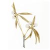 Image 1 : Antique 18K Yellow Gold Pearl Diamond Florentine Finish Large Flower Brooch Pin
