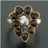 Image 2 : Antique 14k Yellow Gold Baroque Pearl w/ 1.80 ctw Bezel Garnet Teardrop Halo Rin