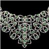 Image 2 : 7.83 ctw Emerald and 2.39 ctw White Topaz Silver Necklace
