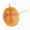Image 3 : Vintage 18k Gold Cross Carved Oval Shell Cameo Polished Frame Brooch Pin Pendant