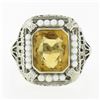 Image 4 : Antique 14K Gold Rectangular Bezel Citrine Seed Pearl Halo w/ Open Filigree Ring
