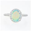 Image 3 : NEW 14K White Gold Oval Cabochon Opal Solitaire Round Diamond Halo Cluster Ring