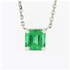 Image 2 : NEW 14K White Gold 0.76 ctw Colombian Emerald Step Cut Solitaire Pendant Necklac