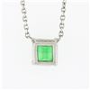 Image 6 : NEW 14K White Gold 0.76 ctw Colombian Emerald Step Cut Solitaire Pendant Necklac