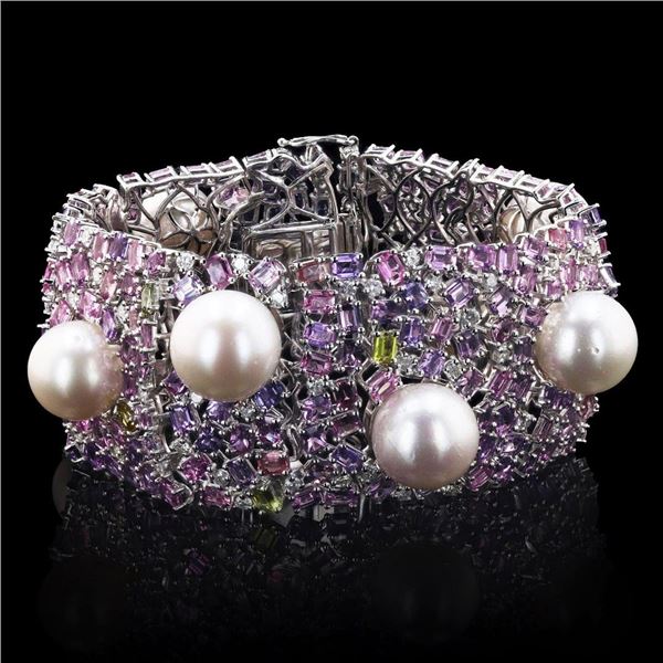 12.0mm to 14.0mm South Sea Pearl with 47.26 ctw Multi-Colored Sapphire and 4.00