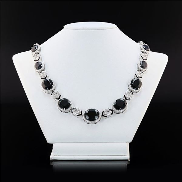 98.83 ctw Blue Sapphire and 6.52 ctw Diamond 18K White Gold Necklace