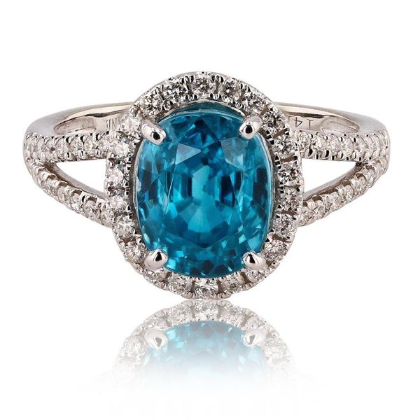 6.12 ctw Blue Zircon and 0.43 ctw Diamond 14K White Gold Ring