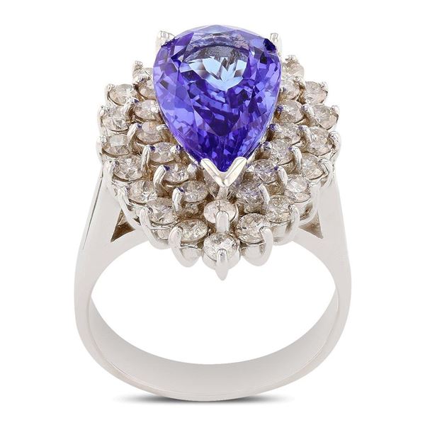 3.49 ctw Tanzanite and 1.35 ctw Diamond 14K White Gold Ring